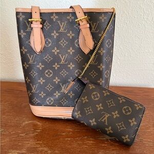 Louis Vuitton Monogram Bucket Tote with Matching Pouch - Brown/Tan/Gold